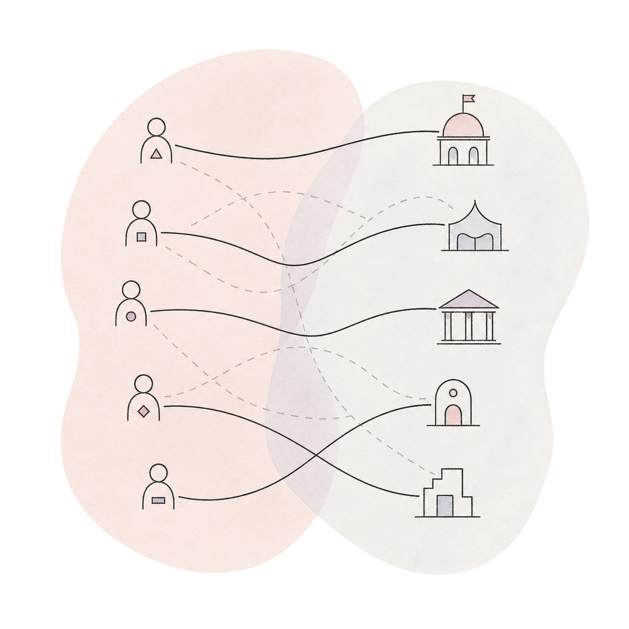 Illustration of people matched to institutions